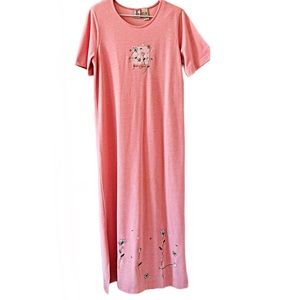 Vintage Koret Knit Embroidered K Wear Maxi Dress Comfy Short Sleeve Pink Size M